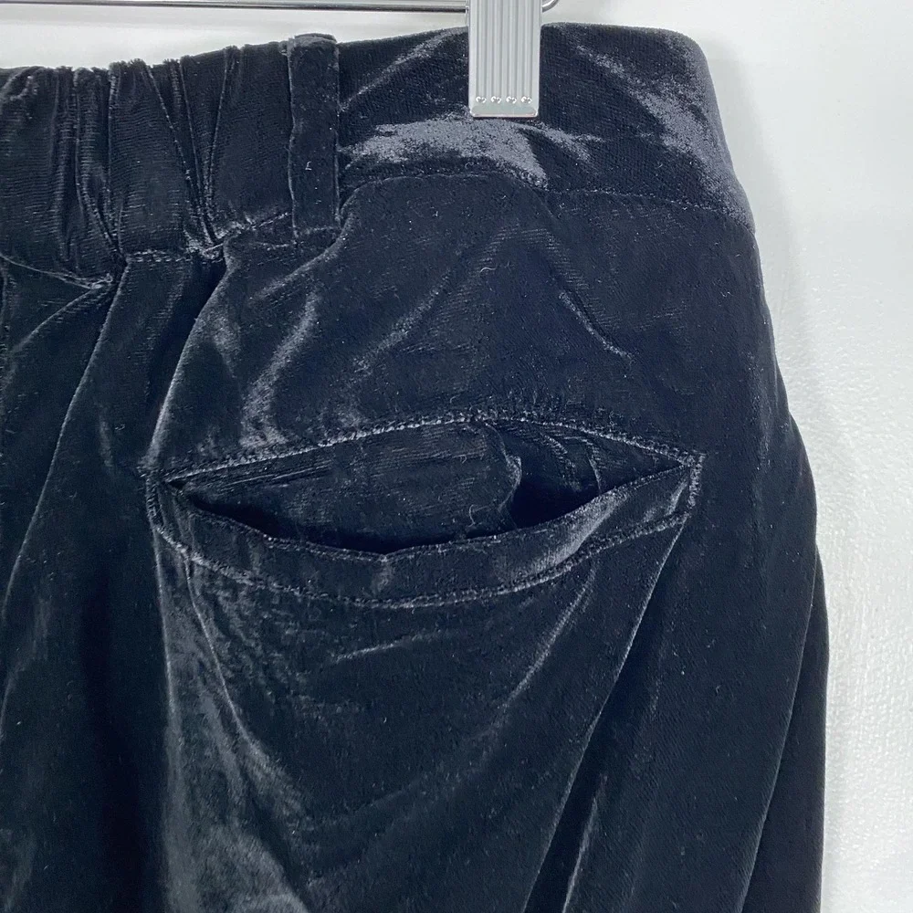 American Eagle Pants Womens XLT Black Velvet Pleated Lined Elastic Waist Bohemia